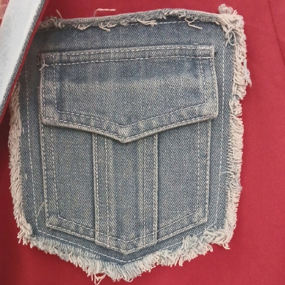 Mixed Fabrics Red Denim Blazer - Picture 2 of 4